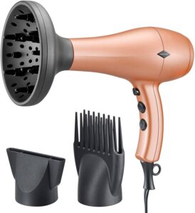 NITION Negative Ions Ceramic Hair Dryer with Diffuser Attachment Ionic Blow Dryer Quick Drying hair dryer with comb attachment for natural black hair