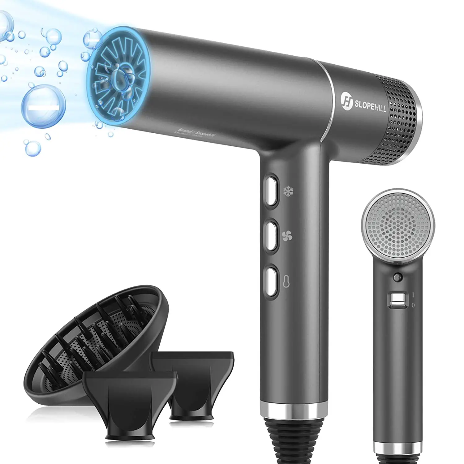 slopehill Hair Dryer with Unique Brushless Motor | IQ Perfetto | Innovative Microfilter | Oxy Active Technology | Led Display (Gray) safely dry damaged hair