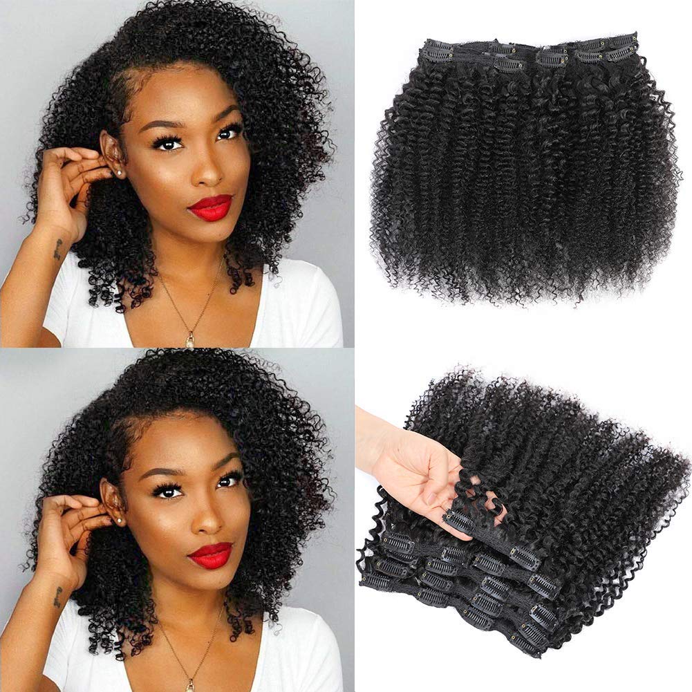 22 Inch Kinky Curly Clip In Hair Extensions for Black Women, Urbeauty Curly Hair Extensions Clip in Human Hair, Kinky Curly Hair Clip Ins for Women Short Curly African American Remy Clip ins
