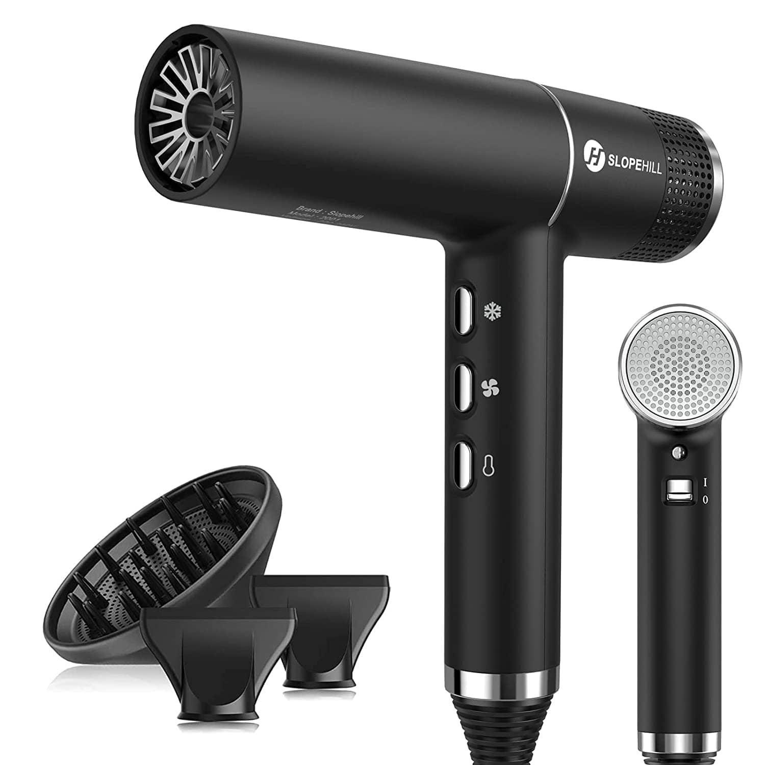 slopehill Hair Dryer with Unique Brushless Motor | IQ Perfetto | Innovative Microfilter | Oxy Active Technology | Led Display (Black)