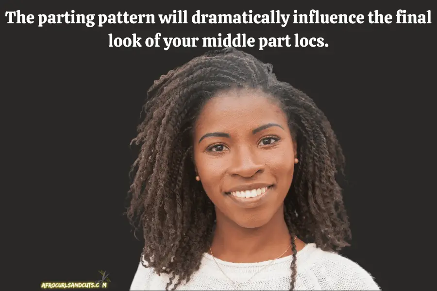 The parting pattern will dramatically influence the final look of your middle part locs